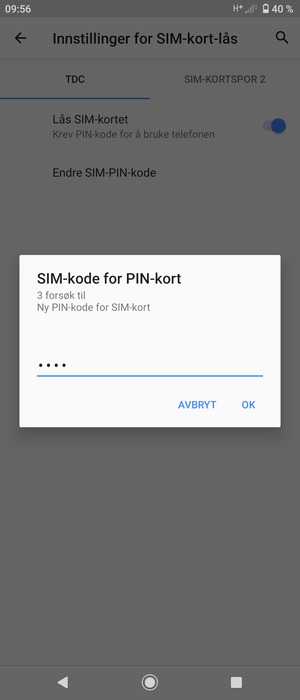 Skriv inn Ny PIN-kode for SIM-kort og velg OK