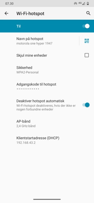 Din telefon er nu sat op til brug som modem