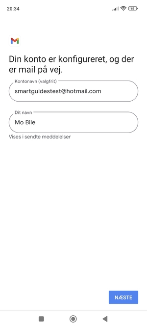 Giv din konto et navn og indtast dit navn. Vælg NÆSTE