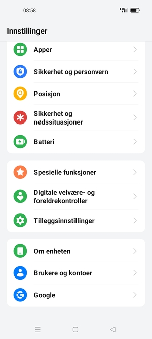 Bla til og velg Tilleggsinnstillinger