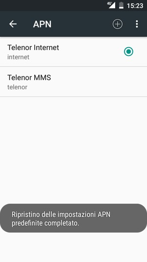 Le impostazioni del tuo telefono saranno ripristinate secondo le impostazioni internet e MMS predefinite
