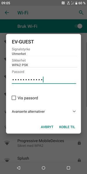 Skriv inn Wi-Fi-passord og velg KOBLE TIL