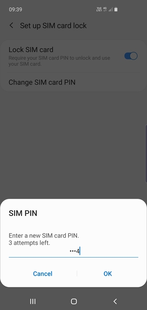 Enter your New SIM card PIN and select OK