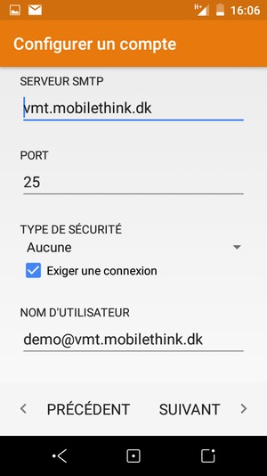 Saisissez l'adresse du serveur sortant