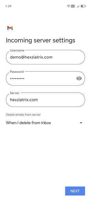 Enter Username and Incoming server address. Select NEXT