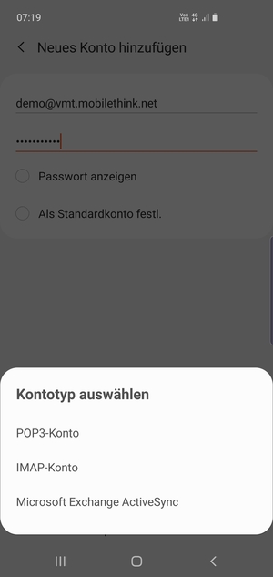 Wählen Sie POP3-Konto oder IMAP-Konto