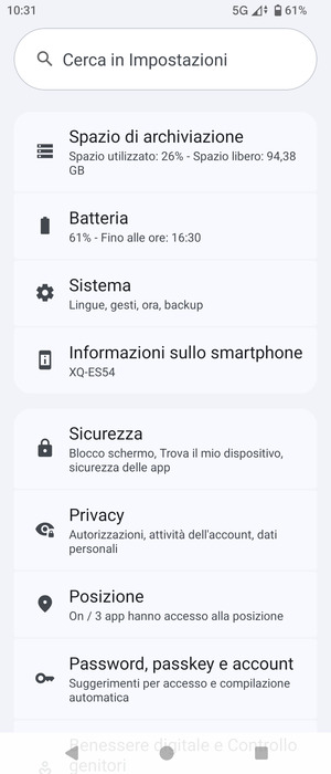 Scorri e seleziona Sicurezza