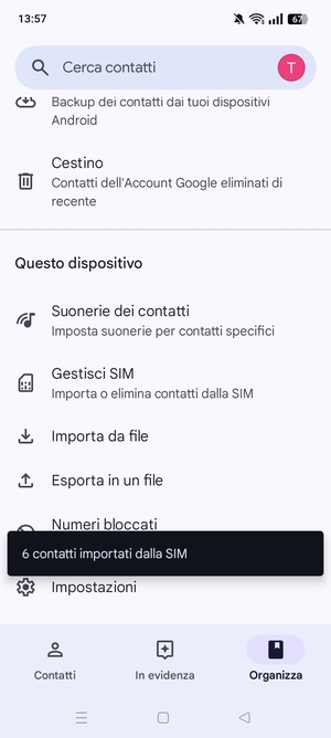 I tuoi contatti verranno salvati sul tuo account Google, e salvati sul tuo telefono la prossima volta che Google sarà sincronizzato.