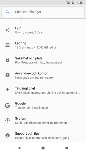 Scrolla till och välj Säkerhet och plats