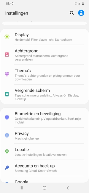 Scroll naar en selecteer Biometrie en beveiliging
