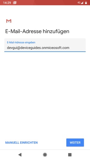 Geben Sie Ihre E-Mail-Adresse ein und wählen Sie MANUELL EINRICHTEN