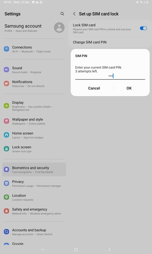 Enter your Current SIM card PIN and select OK
