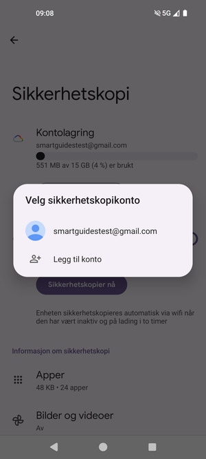 Velg sikkerhetskopi-kontoen din