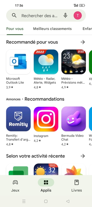 Sélectionnez la barre de Recherche