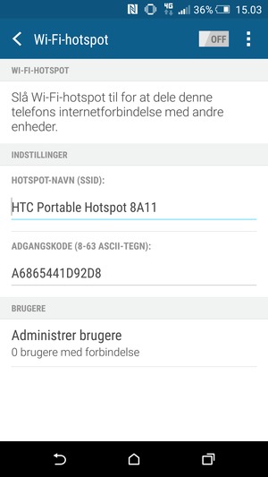 Indtast en adgangskode på minimum 8 tegn og aktiver Wi-Fi-hotspot