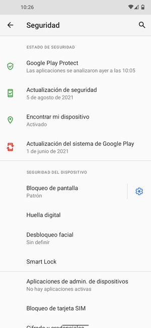 Seleccione Bloqueo de tarjeta SIM
