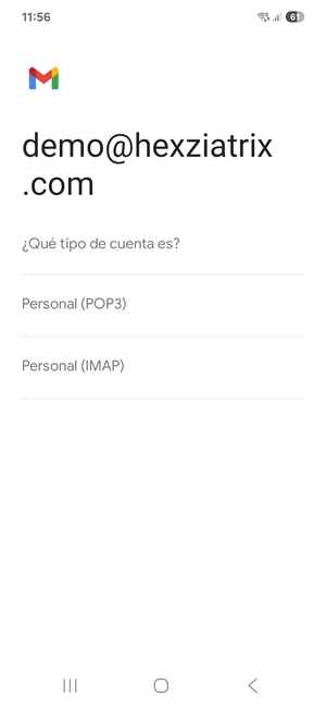 Seleccione Personal (POP3) o Personal (IMAP)
