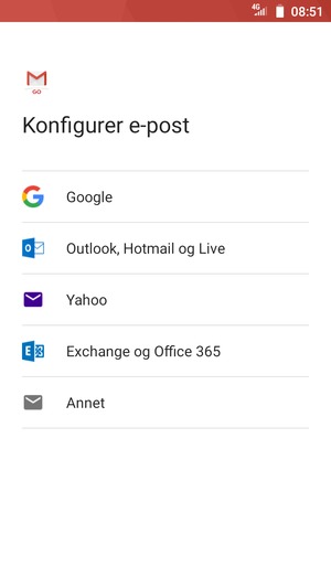 Velg Exchange og Office 365