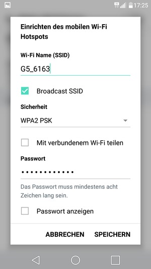 Geben Sie ein Passwort mit mindestens 8 Zeichen ein und wählen Sie SPEICHERN
