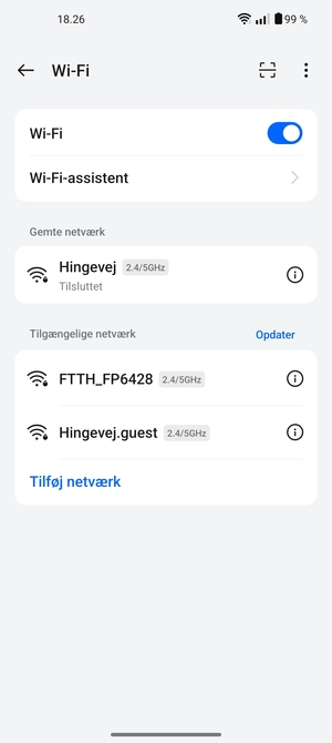 Du er nu tilsluttet Wi-Fi netværket
