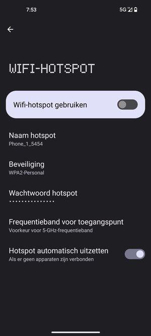 Selecteer Wachtwoord hotspot