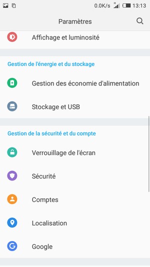 Pour modifier le code PIN de la carte SIM, retournez dans le menu Paramètres et sélectionnez Sécurité