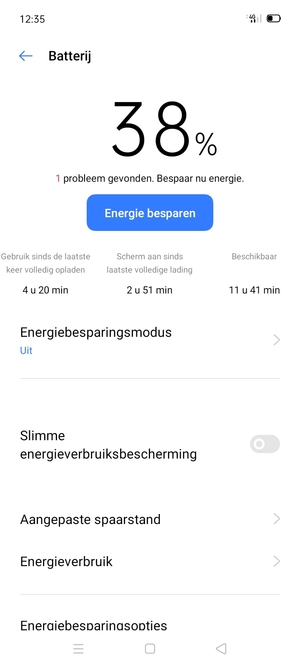 Selecteer Energiebesparingsopties