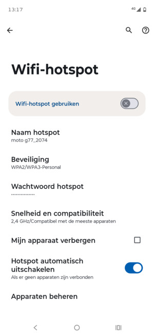 Selecteer Wactwoord hotspot