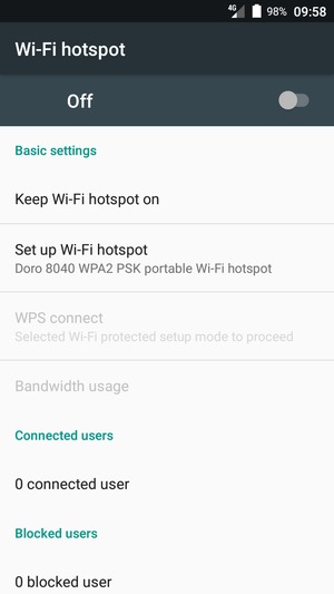 Turn on Wi-Fi hotspot