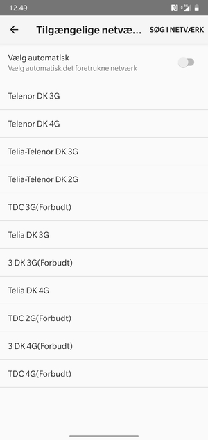 Vælg en netværksudbyder fra listen