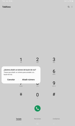 Si el correo de voz no está configurado, seleccione Añadir número