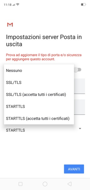 Seleziona Nessuno e AVANTI