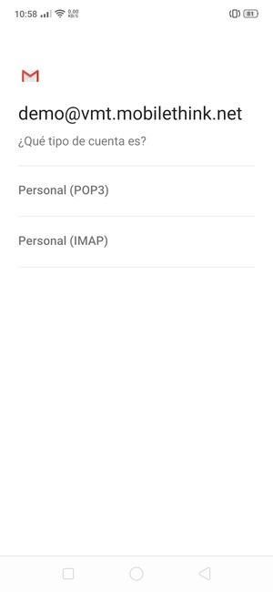 Seleccione Personal (POP3) o Personal (IMAP)