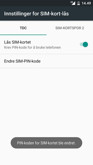 Din PIN-kode for SIM-kort er endret