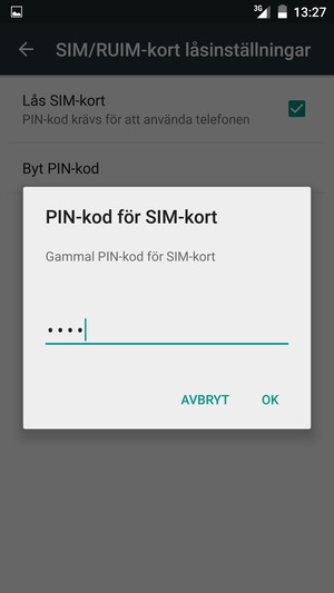 Ange din Gammal PIN-kod för SIM-kort och välj OK