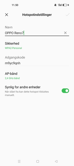 Indtast en Wi-Fi-hotspot adgangskode på minimum 8 tegn og vælg OK