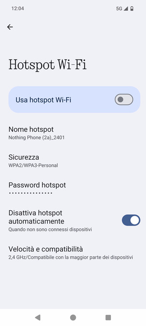Seleziona Password hotspot