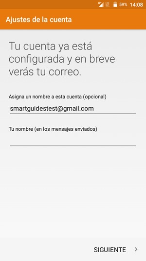 Déle a su cuenta un nombre y escriba su nombre. Seleccione SIGUIENTE