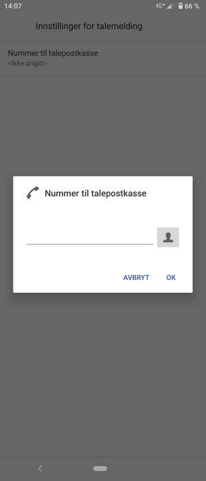 Skriv inn Nummer til talepostkasse og velg OK