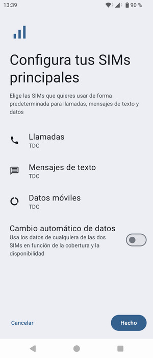 Seleccione la opciones deseada y seleccione Hecho
