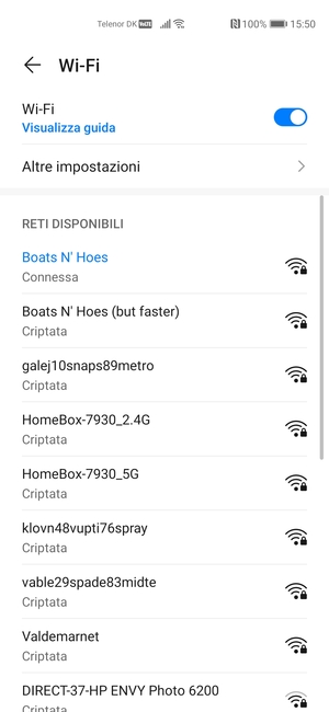 Ora sei connesso alla rete Wi-Fi