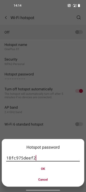Enter a Wi-Fi hotspot password of at least 8 characters and select OK