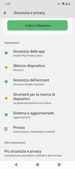 Scorri e seleziona Più sicurezza e privacy