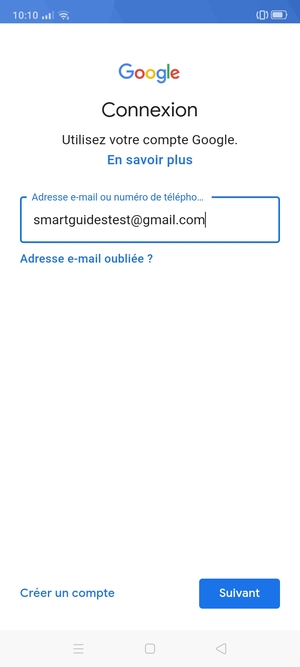 Saisissez votre adresse Gmail et sélectionnez Suivant