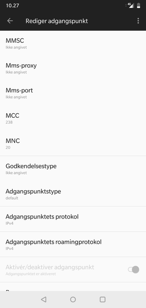 Scroll ned og indtast internet-oplysninger