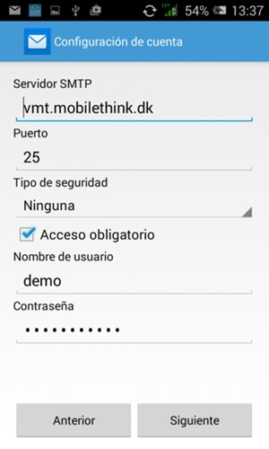 Introduzca la dirección de servidor saliente