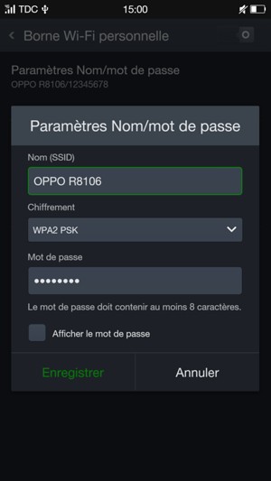 Saisissez un mot de passe de hotspot Wi-Fi d'au moins 8 caractères et sélectionnez Enregistrer