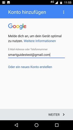 Geben Sie Ihre Gmail Adresse ein und wählen Sie WEITER