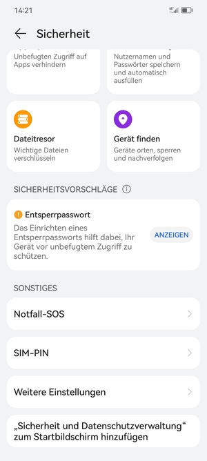 Scrollen Sie und wählen Sie SIM-PIN