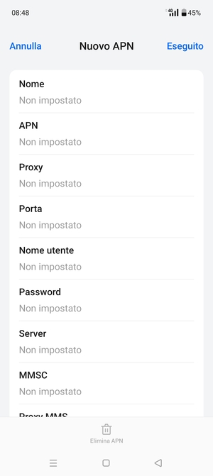 Inserisci le informazioni di Internet